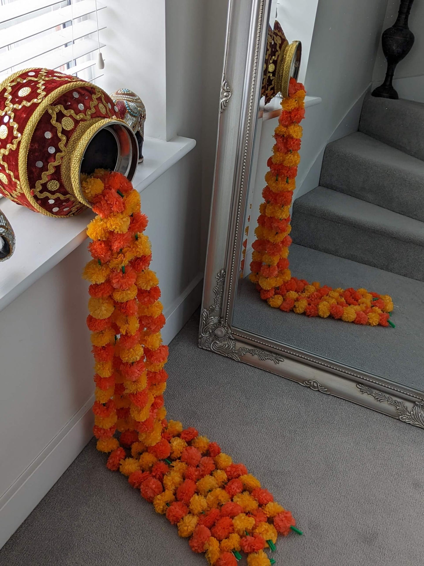 Artificial Garland-Two Colour Indian Wedding Marigolds - 5 Garlands