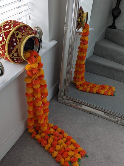 Artificial Garland-Two Colour Indian Wedding Marigolds - 5 Garlands