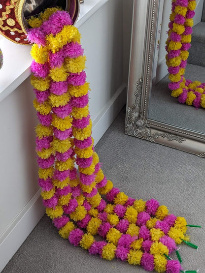 Artificial Garland-Two Colour Indian Wedding Marigolds - 5 Garlands