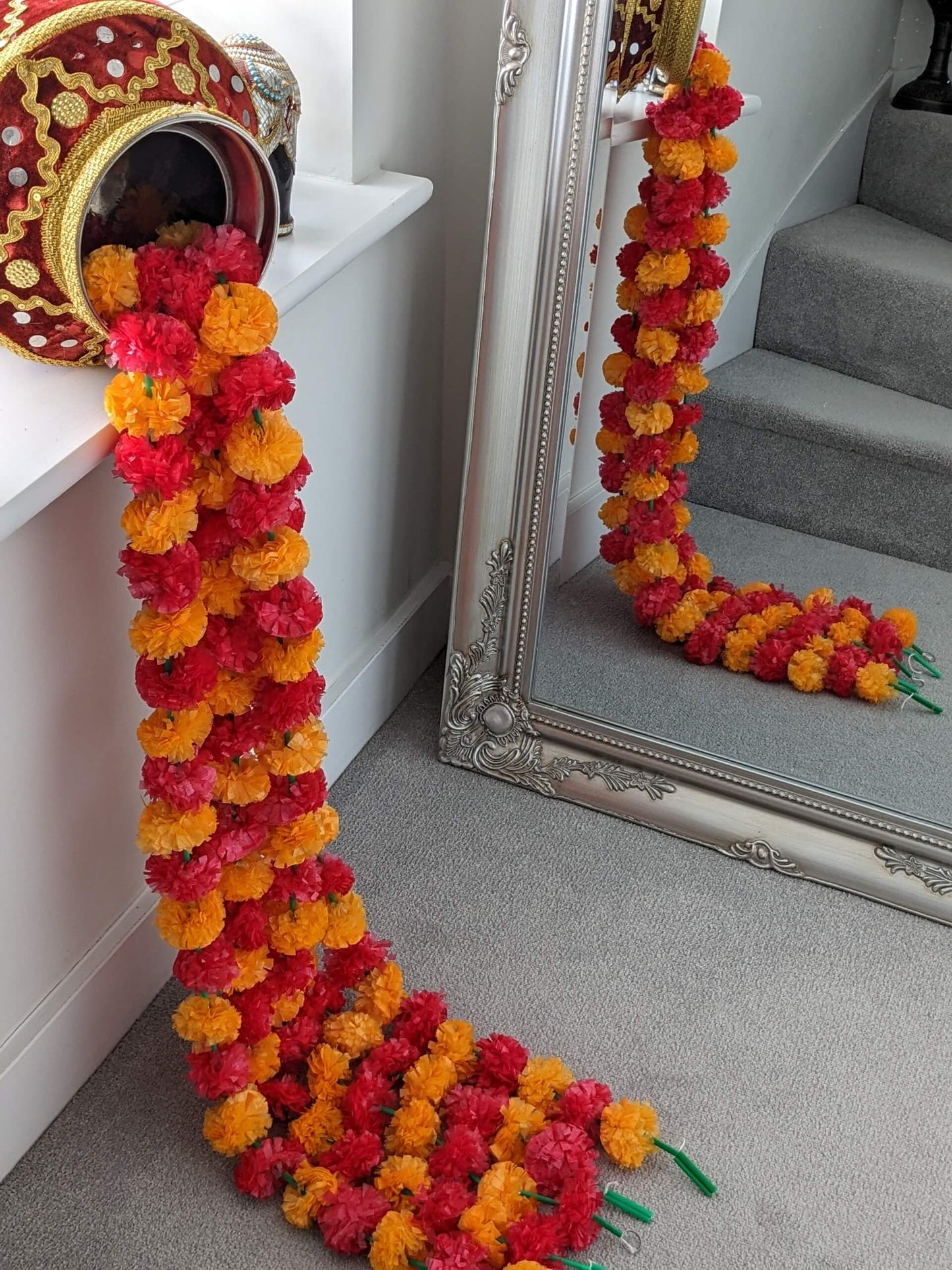 Artificial Garland-Two Colour Indian Wedding Marigolds - 5 Garlands